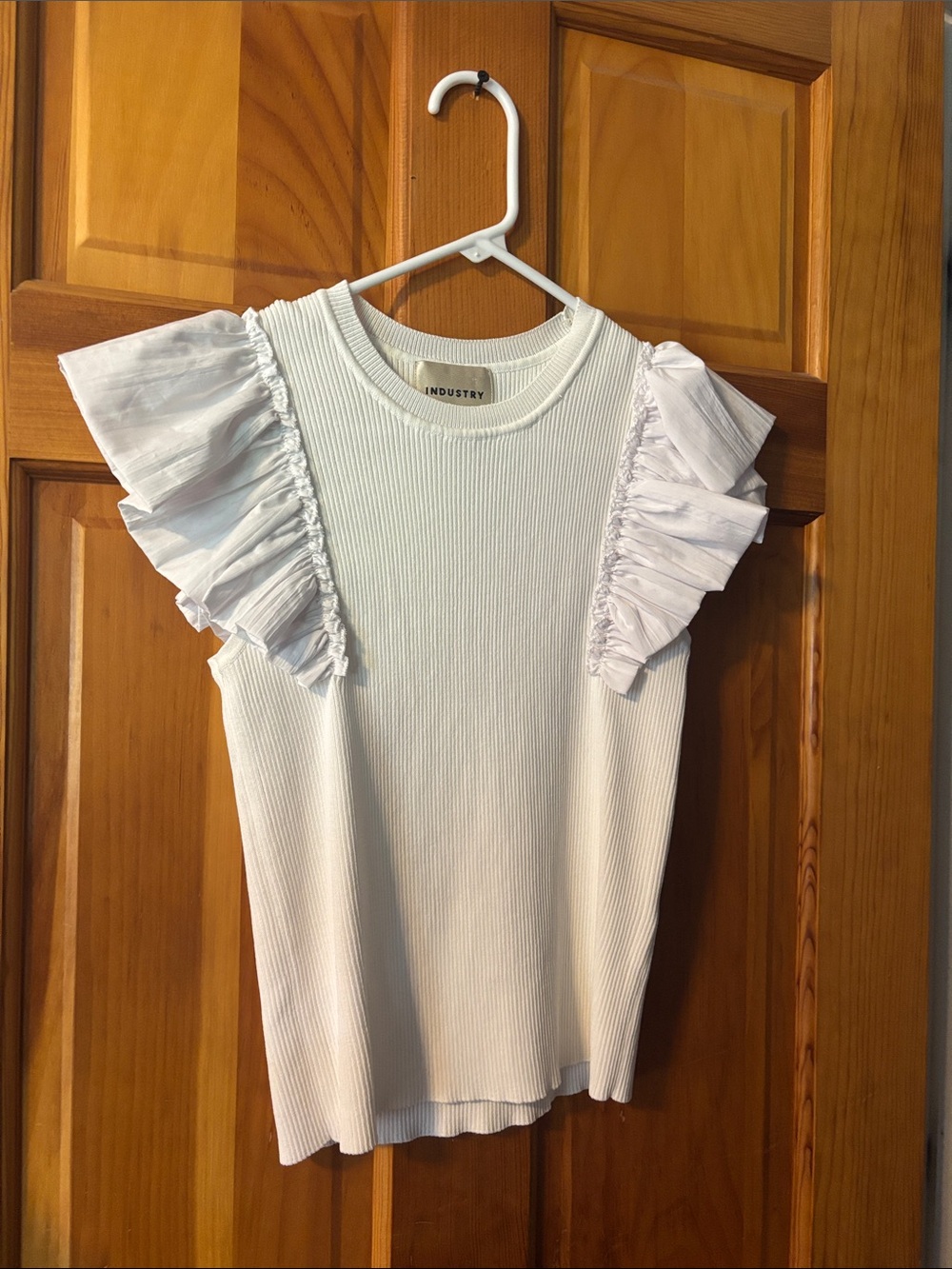T.J.Maxx White Ruffle Sleeve Ribbed Tank